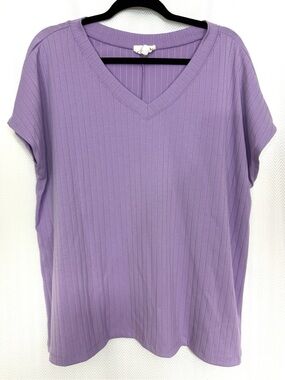 Andrée by Unit Women's V-Neck Ribbed Top in Lavender Size L